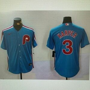 3 Bryce Harper Stitched Blue Jersey🖤